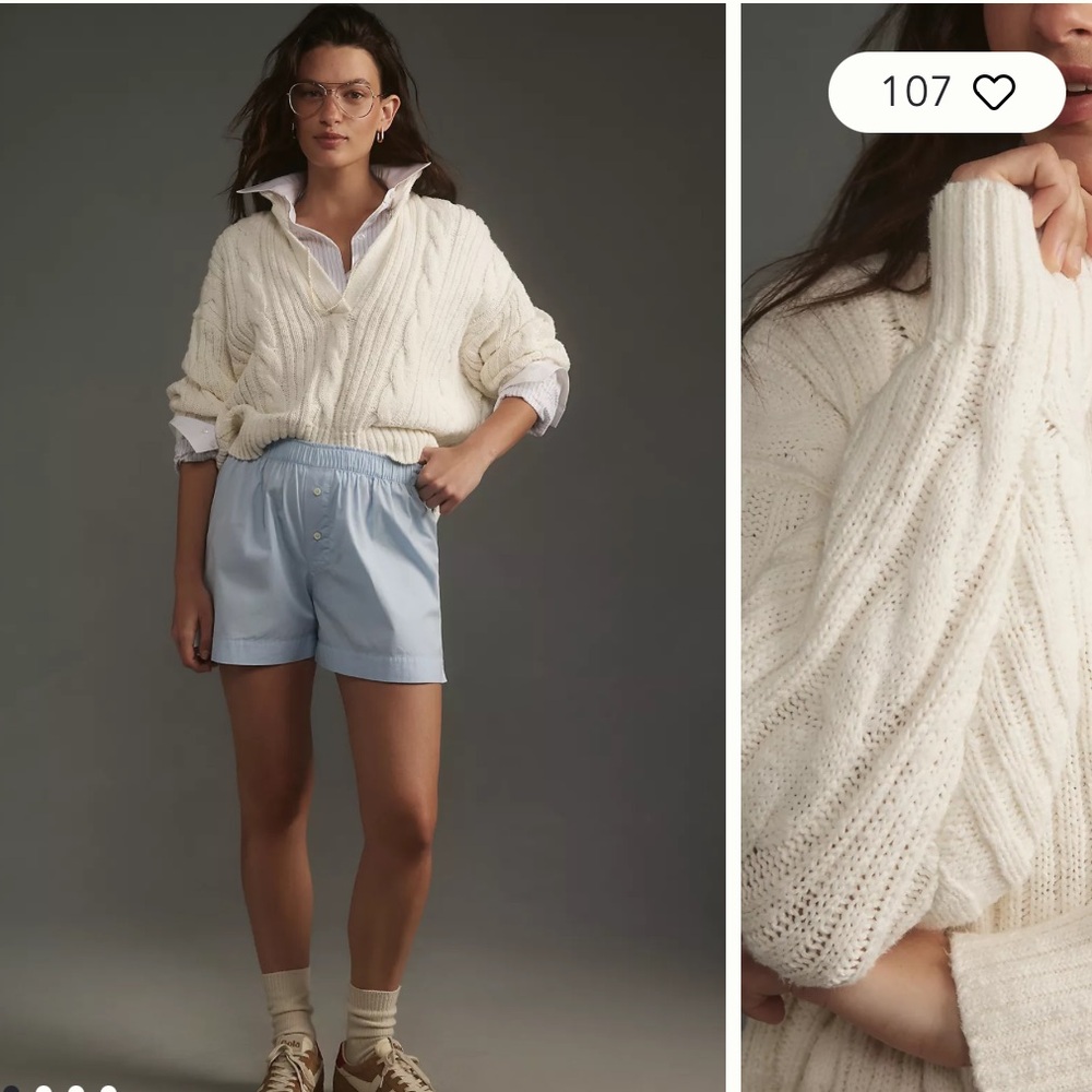 The denimist split neck cable sweater